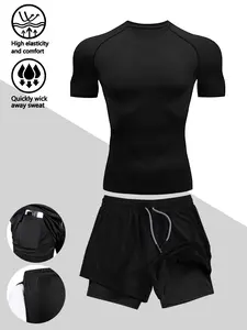 Men's Elite High-Performance Compression Quick-Dry Set, Athletic Style Activewear, Stretchy Gym & Outdoor Wear, Moisture-Wicking Sportswear for Fitness & Cycling, Sports Clothing Set