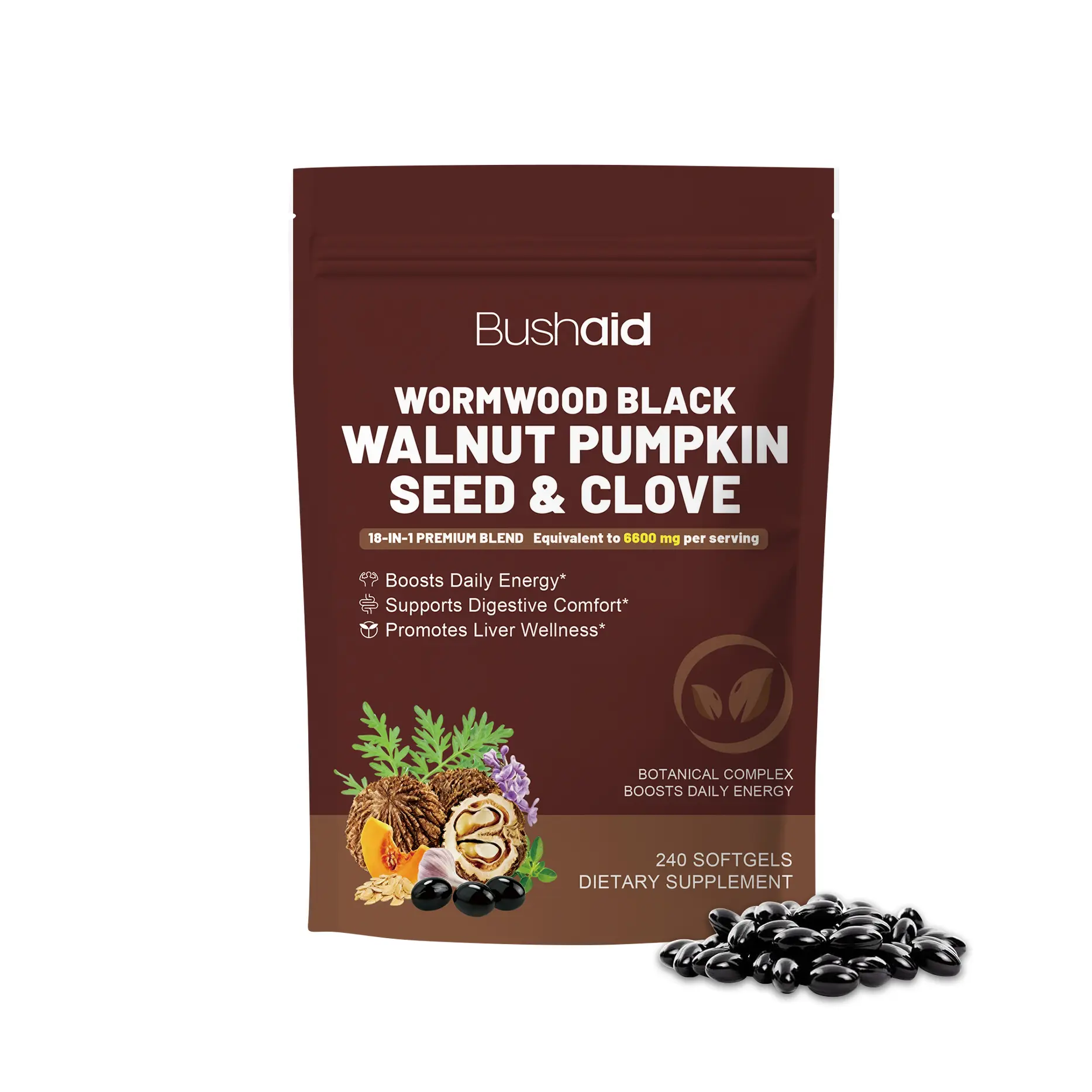 18-in-1 Premium Herbal Supplement with Wormwood Black Walnut Clove & Pumpkin Seed, 6600mg Per Serving, Promote Digestive Comfort Liver Balance & Daily Vitality 240 Softgels