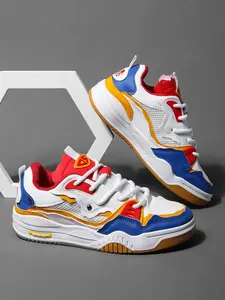 Men's Casual Bootlace Worm Lace Up Skate Shoes, Summer Outfits 2024 Letter & Patched Design Low Top Skate Shoes, Contrast Mesh Design Platform Shoes Sneaker, Sports Shoes