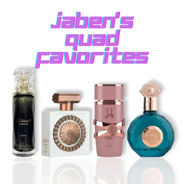 Jaben's Quad Favorites Bundle | Lattafa Yara Elixir + Nebras Elixir + Nasamaat + Mamlakat Elaf | Women's Fragrance | 100 ML - 3.4 OZ | Eau De Parfum | Blackcurrant - Pineapple & Apricot
