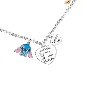 Disney Stitch Birthday Necklace for Ages 3-16 Happy 3rd Birthday Just a Girl Who Loves Stitch Inspirational Message Card with Engraved Heart Charm