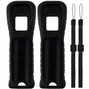 2 Packs  Case Cover with Wrist Strap for  Wii Remote Controller (Black 2)