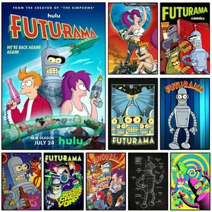 Cartoon F-Futuramas Poster Sticky Wall Art Printing Waterproof Modern Aesthetic Home Living Bedroom Decor Trendy Room Decoration Gift Durable High Quality