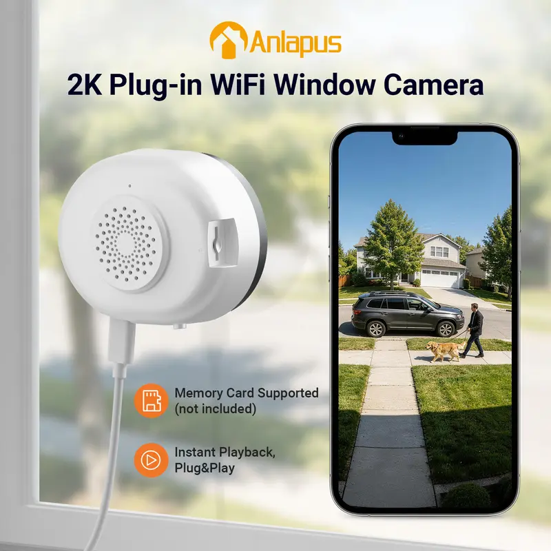 Anlapus A60 2K Anti-Glare AI-Powered Indoor Home Security Camera System, Plug-in 5G/2.4G Dual Band Wi-Fi Camera, Color Night Vision, Real-Time Motion Alerts, 2-Way Audio, Hook-and-Loop Install, Remote Viewing, MicroSD Slot (Memory Card Not Included)