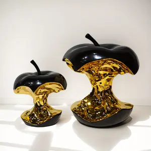 Elegant Black Gold Resin Electroplating Craft Apple Ornaments - Ideal Decoration For Living Room, Bedroom, Office Or Children's Room | Artwork And Home Gift Choice