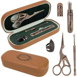 Embroidery  Kit, Fancy Needlework Set with Crane Stork Shear, Antique Seam Ripper, European Style Thimbles,  for Sewing Knitting Cross Stitch Crochet Yarn Thread