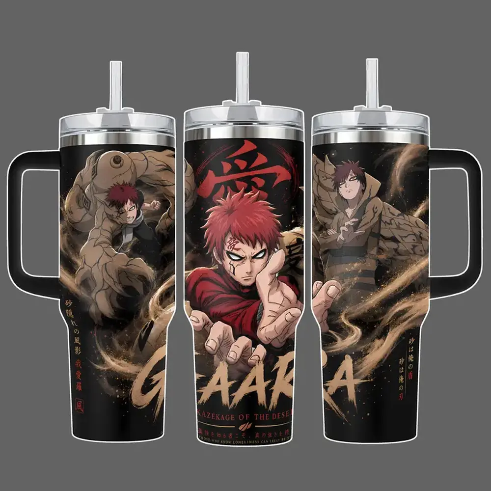 WexAnime 40oz Gaara Anime Theme Insulated Vacuum Flask - Double-Wall Stainless Steel, Leak-Proof Washable Straw Lid with Black Cap & Handle, 12H Hot/24H Cold Retention, Valentine Gift Kitchen Drinkware, Insulation