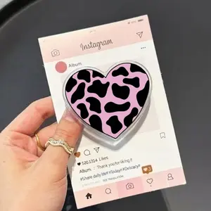 Pink Cow Print Heart MagSafe Phone Grip, Western Aesthetic Griptok, Heart Shaped Cow Pattern Phone Stand, Pink Cowgirl Accessory, Cute Animal Print Gift