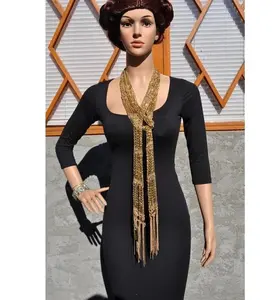 Shawl Scarf Waist Belt Gold -Tone Beaded Skinny Fishnet fashion
