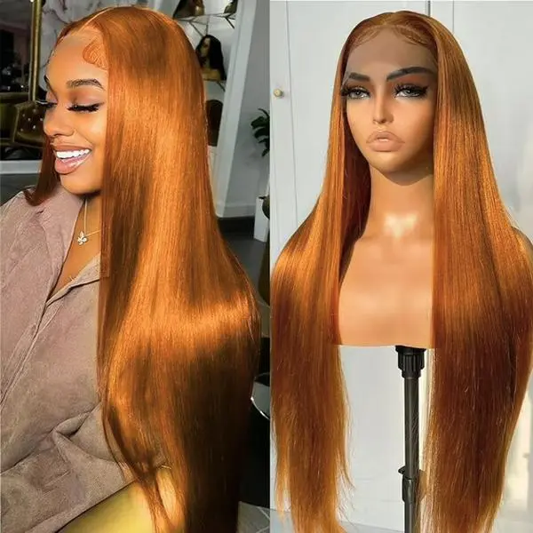 Long Ginger Synthetic Wig for Female Adults, 28-Inch Silky Style with a Pre-Plucked Hairline and 13*4 Hand Tied Free Part Lace, Hair Straight Wigs, Hand Tied Wig