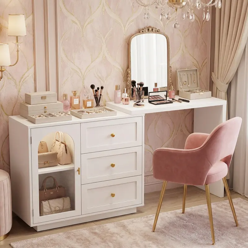 dressing table without mirror design vanity Color:Black Silver 150 Best Black Tie _okendo:syndication_key:CL137048037 Makeup desk black mat
