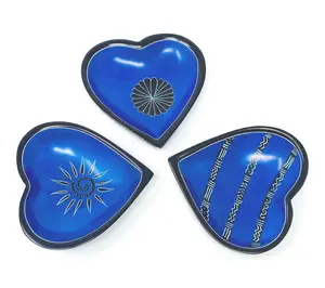 Global Crafts S/3 Small Soapstone Heart Bowls w/ Mixed Designs