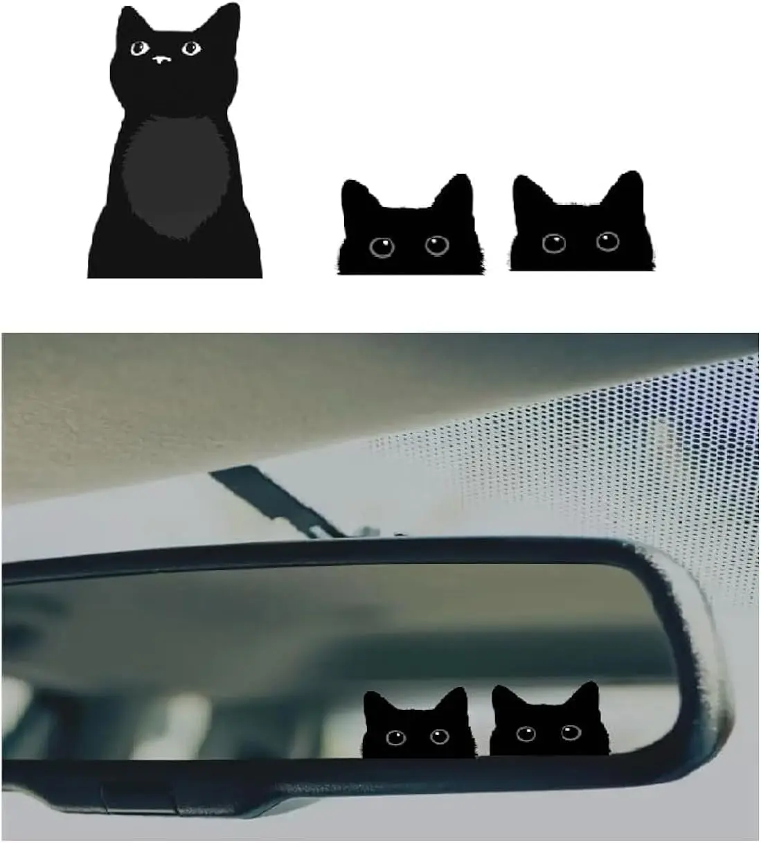 4 count Cute Kitty  Mirror  for , Rearview Mirror Peeking Vinyl Sticker,  Acceesories,   for Women Girls, Small Sticker for Laptop Hard case Waterbottle ()