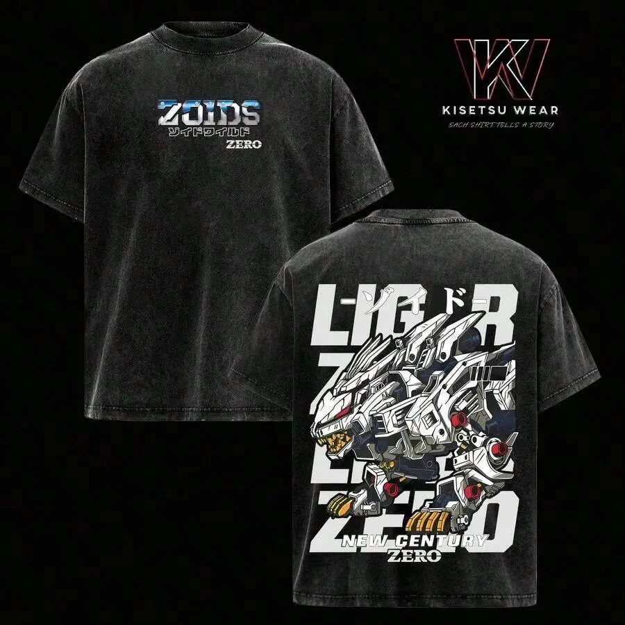 Liger Zero Zoids New Century Zero T-Shirt, Oversized Washed Vintage Anime Tee, Mecha Robot Graphic Shirt, Retro 90s Japanese Anime Streetweargoing Out Outfits Antibacterial Men T-Shirts
