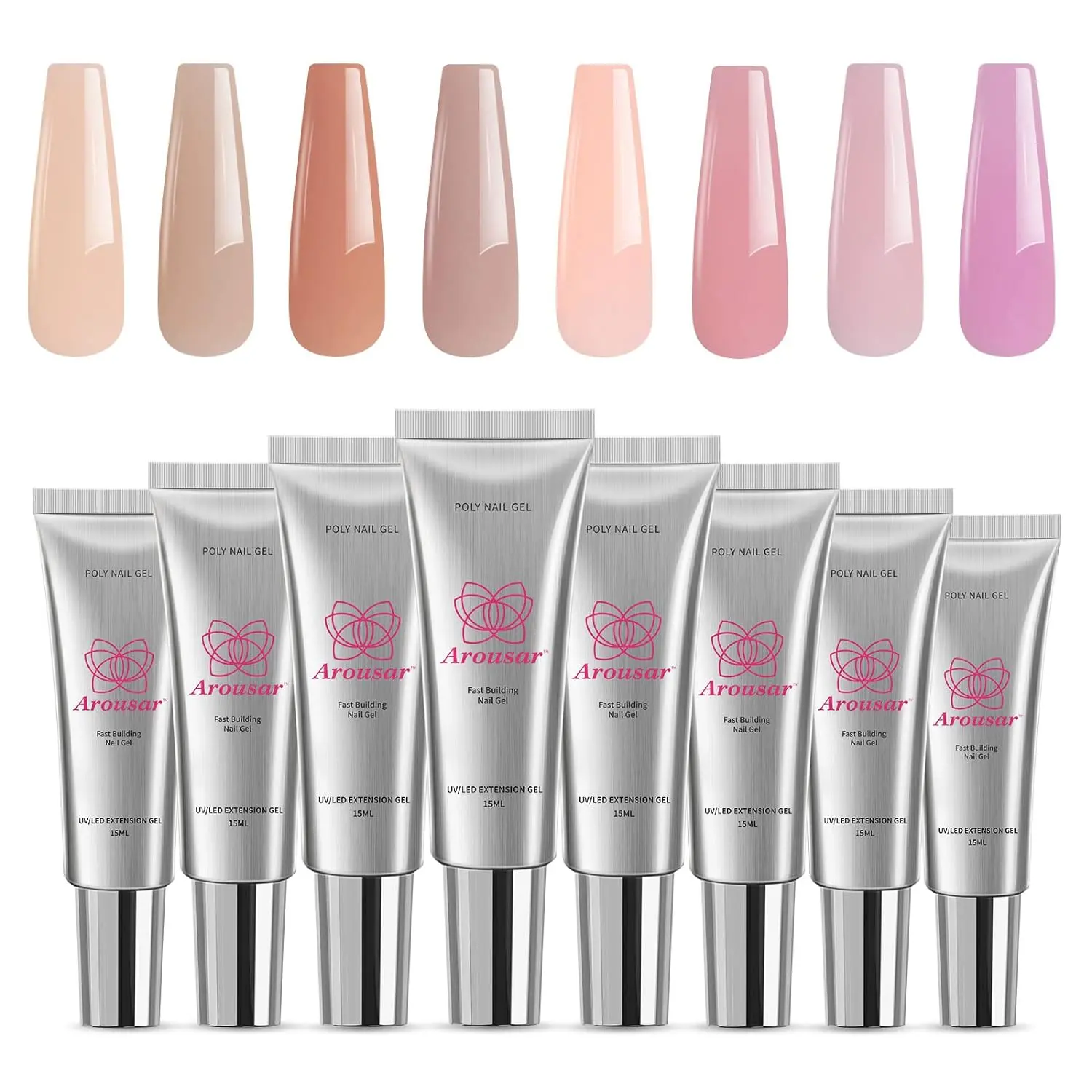 Arousar Poly Nail Gel Set, 8 Fall Colors Nude Brown Pink Nail Extension Gel for Beginners Professional, Builder Nail Gel Thanksgiving Day & Halloween DIY Design Nail Art Salon at Home