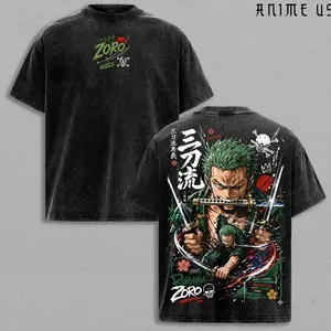 Roronoa Zoro Vintage Washed Tee, One Piece Three Sword Style Santoryu Anime Shirt, Zoro Wano Arc Swordsman Graphic Streetwear EZS