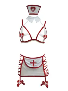 Free Tonight Women’s Halloween Nurse Cosplay Costume Set Heart Embroidery Contrast Binding