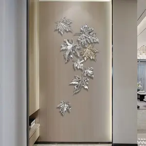 Homary 8 Pieces Modern 3D Resin Maple Gold & Silver Leaves Home Wall Decor in Living Room