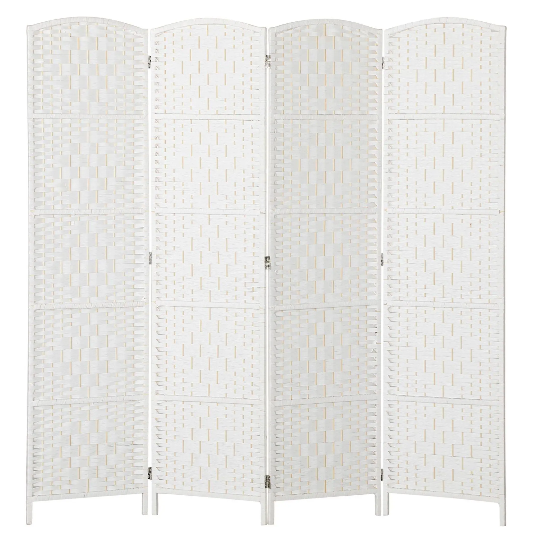 Room Divider 4 Panel, 6FT Tall Folding Privacy Screen, Wicker Partition Wall for Bedroom - White