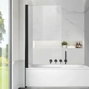 30" W x 55" H Frameless Pivot Bathtub Screen with  1/4" (6 mm) Clear Tempered Glass and 180° Pivoting, Silver