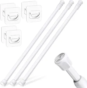 3 Pack Tension Rods 18-28 Inch with 6 Pack Pole Sockets, Tension Curtain Rod Adjustable No Drilling, Small Curtain Rod Adjustable, Curtain Tension Rod for Windows, Cupboard, and Wardrobe