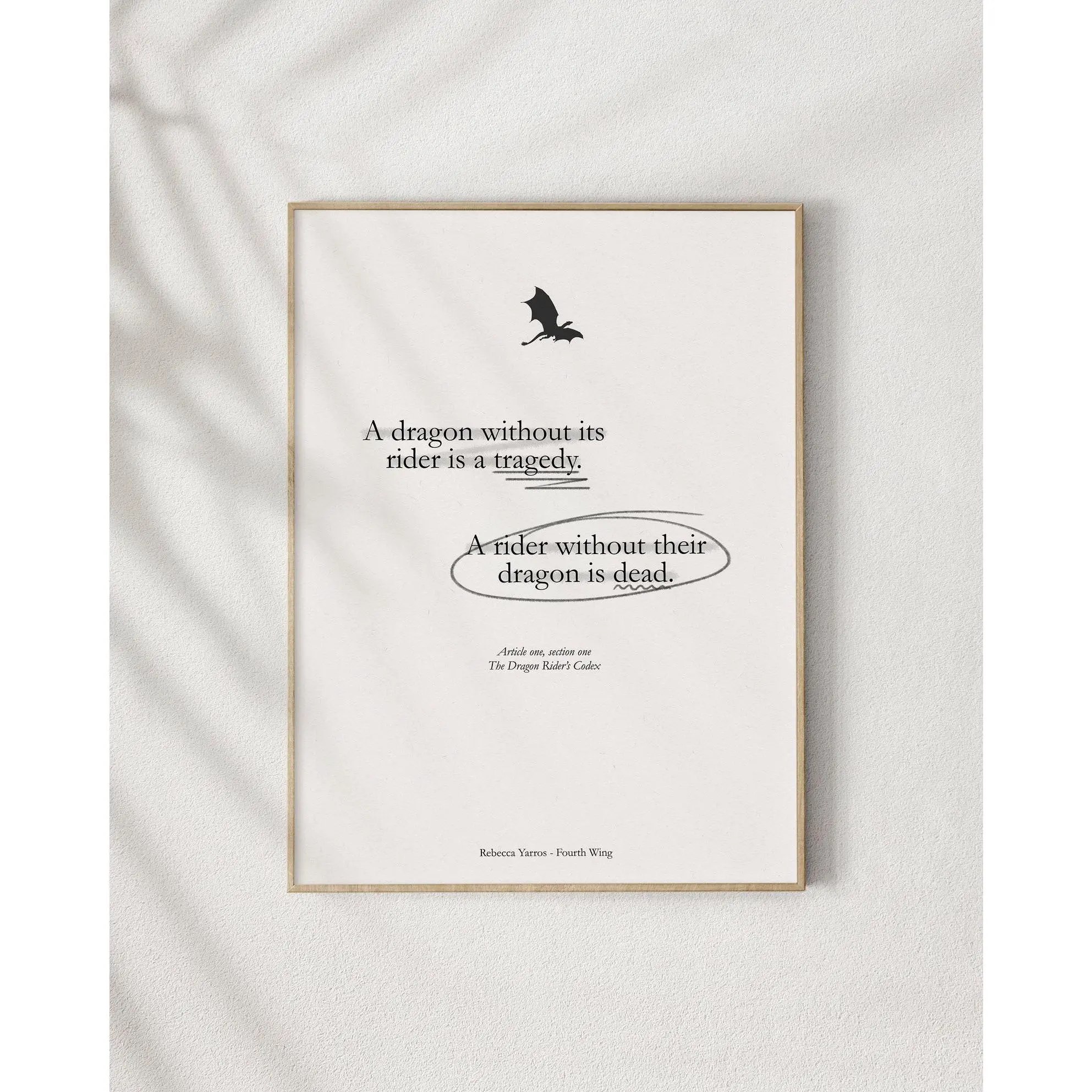 A Rider Without Its Dragon White Poster, Fourth Wing Aesthetic Wall Art, Bookish art print, Minimalist Art Poster