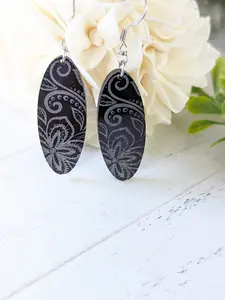 Black Flower Engraved Earrings
