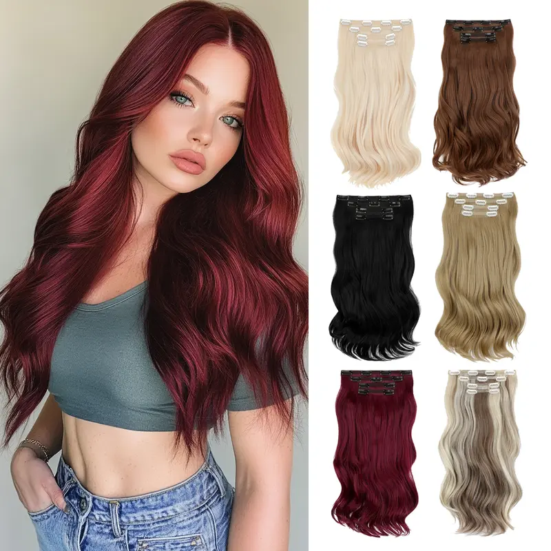 Cephemer Hair Extension 4pcs 18inches Clip in Hair Extensions Body Wavy Soft and Natural Synthetic Hairpieces for Thin Hair for Women Easy to Wear All Day Comfort for Daily Party Black Friday & Christmas
