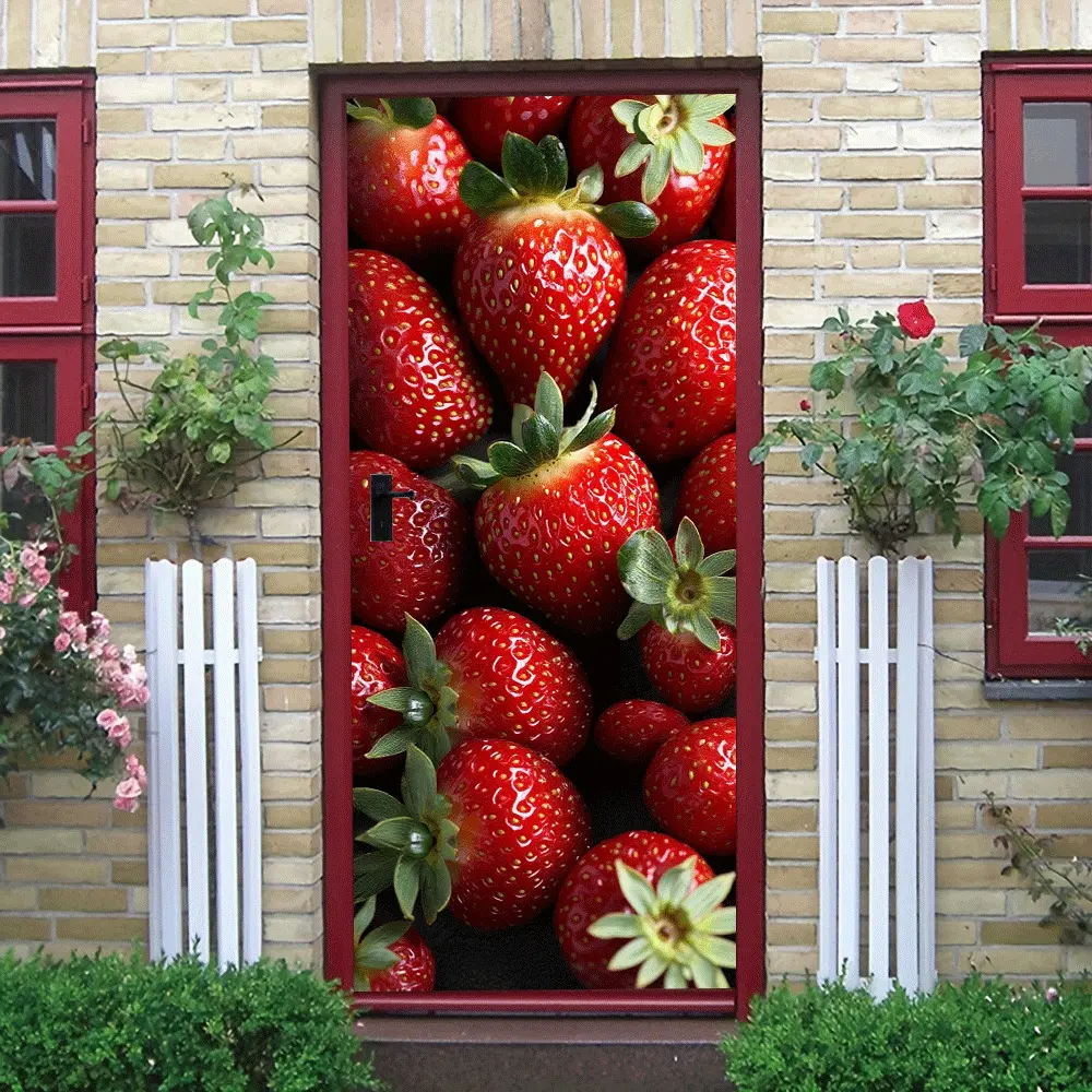 2pcs Fresh Strawberry Pattern Decorative Wall Stickers Self Adhesive Removable Cartoon Fruit Decals for Kids Room Bedroom Living Room Home Decoration Stickers Decorative Wall Art