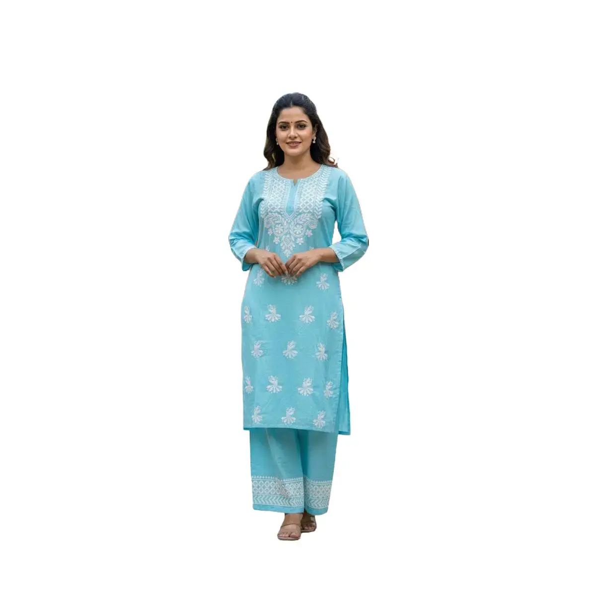 #LKH-1 Elegant Sky Blue  hand-embroidered  Lakhnavi Chikankari Salwar Kameez Set