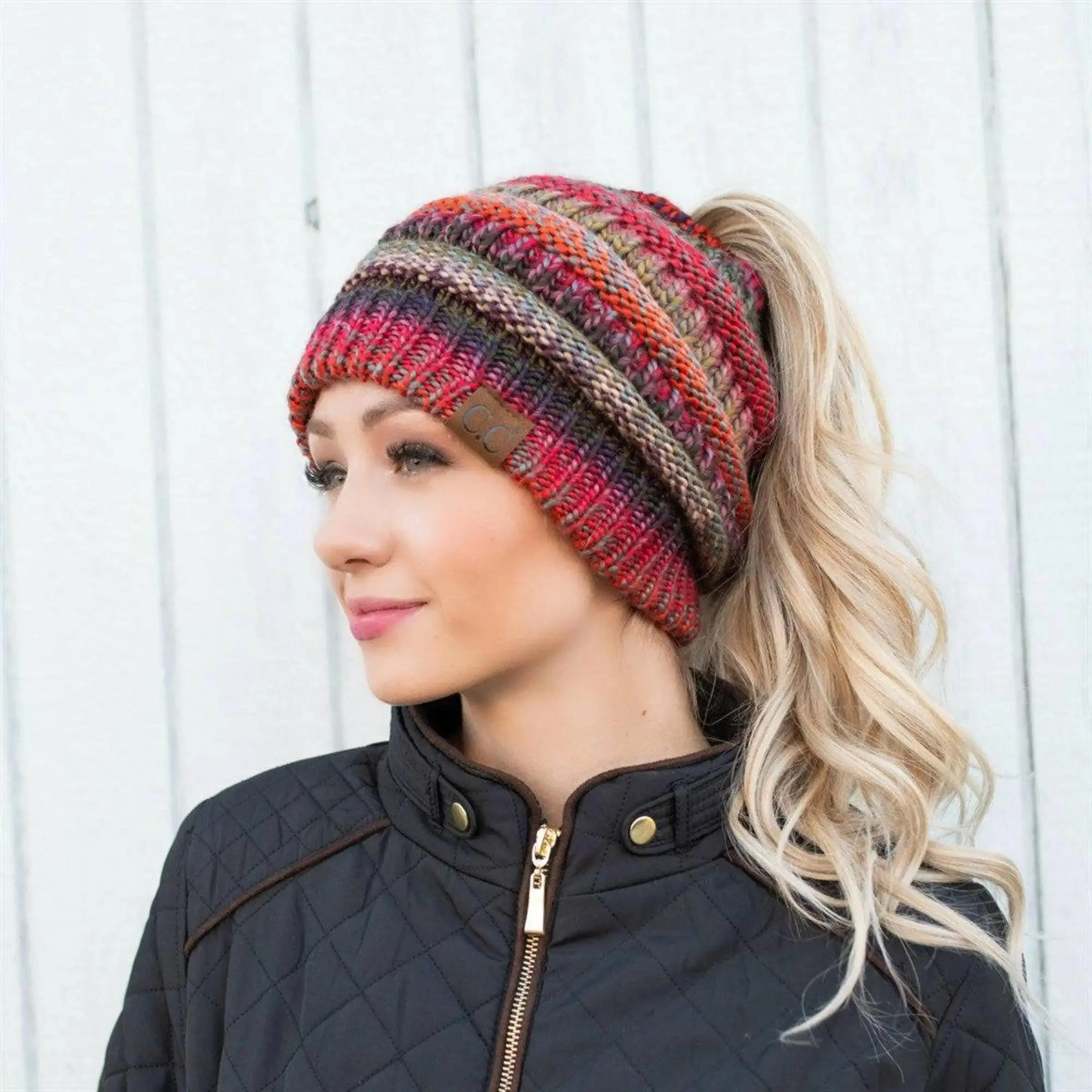 CC Bun/Pony Multi Colored Striped Beanie CC Bun/Pony Multi Colored Striped Beanie