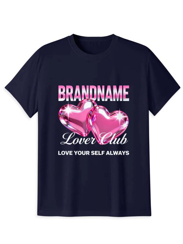 Unisex 100% Cotton "Lover Club" Double Heart Graphic T-Shirt, Y2K Pink Gem Heart Tee, Cute Self Love Aesthetic Short Sleeve Top for Men & Women, Trendy Streetwear