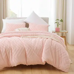 Pink  Size Comforter Set 2 count, Boho Farmhouse Blush  Size Bedding Set, Vertical Tufted  Bed Set, Lightweight Neutral  Bedroom Set (1 Comforter 1 Pillowcase)