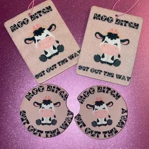 Customize Your Car with Moo.... Get out the way Car Set - Coasters and Freshener Included!
