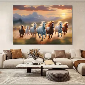 1pc Wrapping  Lucky Seven Horses Canvas Art- Symbol of Prosperity and Good Fortune, Perfect for Living Room or Bedroom Wall Decor, Brings Positive Energy to Your Home  [no frame/frame]