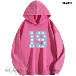 Holafish Women's Trendy Acid Wash Hoodie - Eye-Catching Unique Printed Oversized Pullover Long Sleeve Loose-Fit Cozy Streetwear for Daily & Weekend