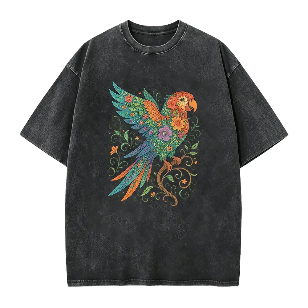 Floral Bird Shirt, Parrot Shirt, Animal Lover, Bird T-shirt, Trendy Tee, Gift For Her, Bird Lover T-Shirt, Spring Birds, Summer Shirt