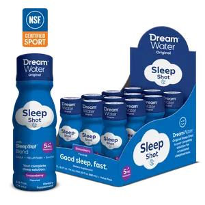 NSF Certified Supplement Dream Water Sleep Aid Shots – Snoozeberry Flavor – Melatonin, GABA, 5-HTP – Fast-Acting Deep Sleep Support for Relaxation & Calm – Nighttime Sleep Shot Drink (12 Pack)
