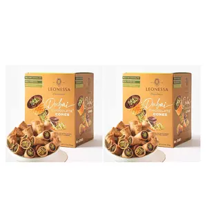 Leonessa Dubai Chocolate Cones with Pistachio Kunafa | Made with Premium Belgian Chocolates | Kunafa Chocolate | Chocolates de Dubai - 4.7 oz (Pack of 2)