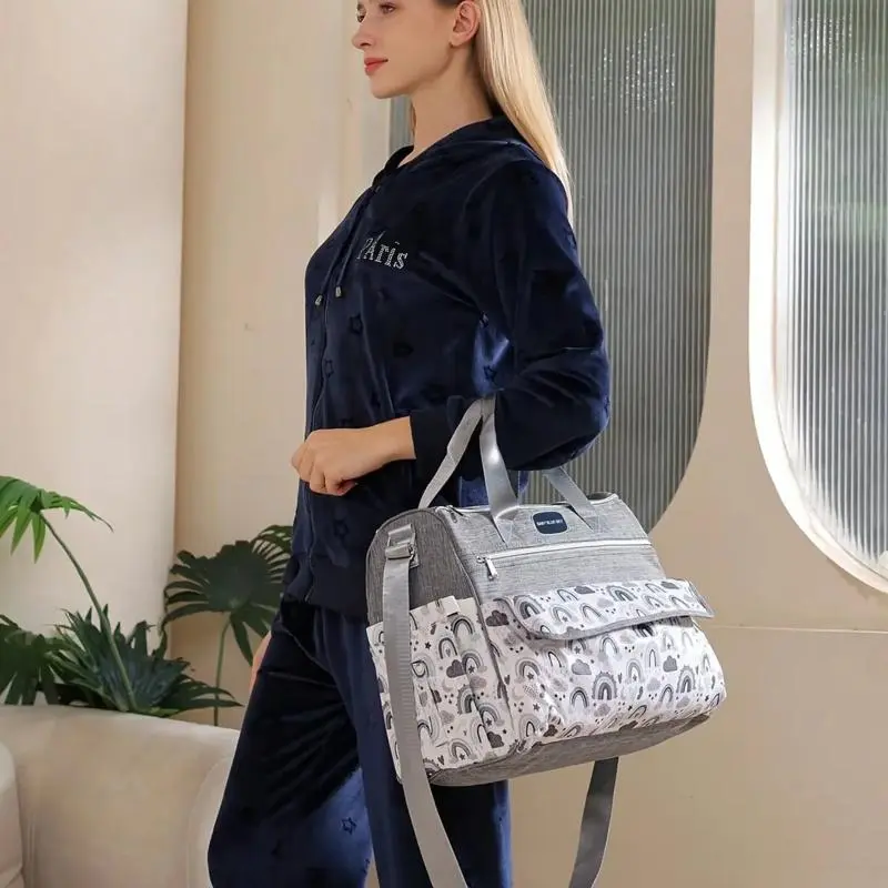 Cloud Print Adjustable Shoulder Crossbody Diaper Bag - Compact Multi-Compartment On-the-Go Bag with Organization, Side Compartments & Dual Straps for Parent Daily Errands & Outdoor Trips, Diaper Bag Organization, Compact Multi-Compartment Diaper Bags