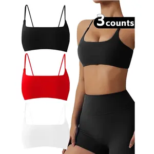 Women's Solid Color Wireless  Sports Bra,  Comfortable Breathable Spaghetti Strap  Buckleless Backless  Bra for Yoga Gym Workout Fitness, Ladies Sportswear for Indoor Outdoor Wear