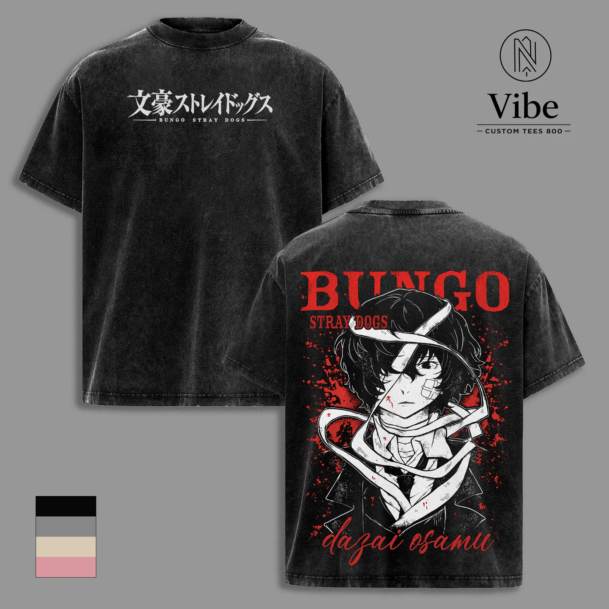 Dazai Osamu Bungo Stray Dogs Vintage Washed Graphic T Shirt, Tank Top, Sweatshirt, Hoodie Anime Manga Tee, Japanese Oversized Heavyweight Cotton Shirt, Retro Streetwear Double Printed Unisex, Gift for Anime Fans Men & Women