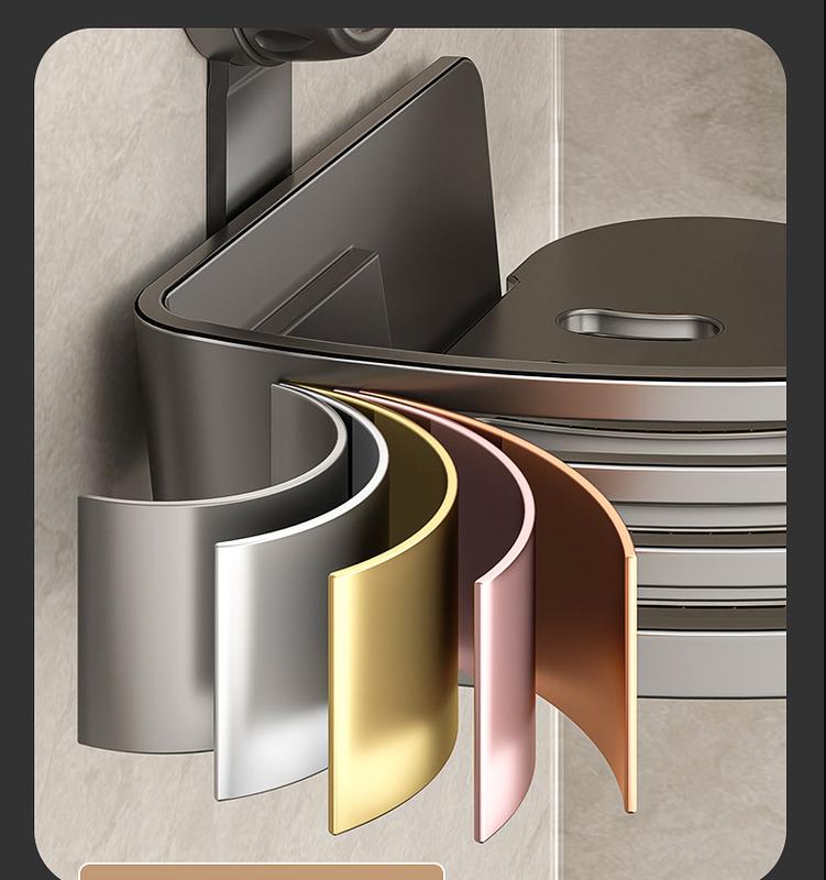 3-Pack Gun Gray ABS Triangular Suction Cup Shower Caddy 3-Tier Corner Shelves No Drilling Bathroom Organizer 40lbs Load Capacity Towels Hook Toiletries Storage Rack with 6 Towel Bar Hooks