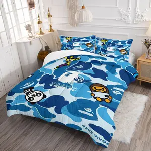 Bape ABC Camo Comforter Set, 1 Comforter and 1-2 Pillowcases Coreless, Classic Brand & Classic Ape Head Logo, Soft Comfortable, Street Style Bedroom Decoration, Gift for Streetwear Enthusiast