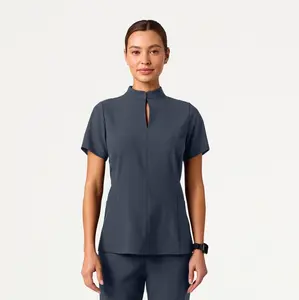 Aria Fit & Flare UltraLITE™ Scrub Top - Carbon Gray Pockets Slit Clothes Womenswear
