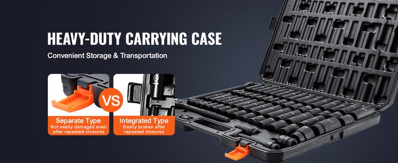 VEVOR 1/2" Drive Impact Socket Set, TikTokShopBlackFriday, 65 Piece Socket Set SAE 3/8" to 1-1/4" and Metric 10-24mm, 6 Point Cr-V Alloy Steel for Auto Repair, Rugged Construction, Easy-to-Read Size Markings, Storage Case Heavy Duty