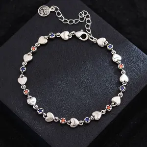 Romantic Love Heart Shiny Colorful Crystal Star Thai Silver Female Charm Bracelet Jewelry for Women Wedding Gifts Affordable