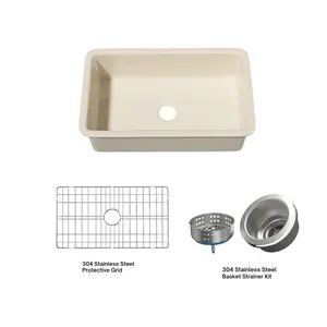 Fireclay Undermount Kitchen Sink 32 Inch Bone Color Large Topmount Drop In 32"x19"x10 Dual Mount Heavy Duty Deep Single Bowl w 2 Custom Accessories for Kitchen & Island under mount sink