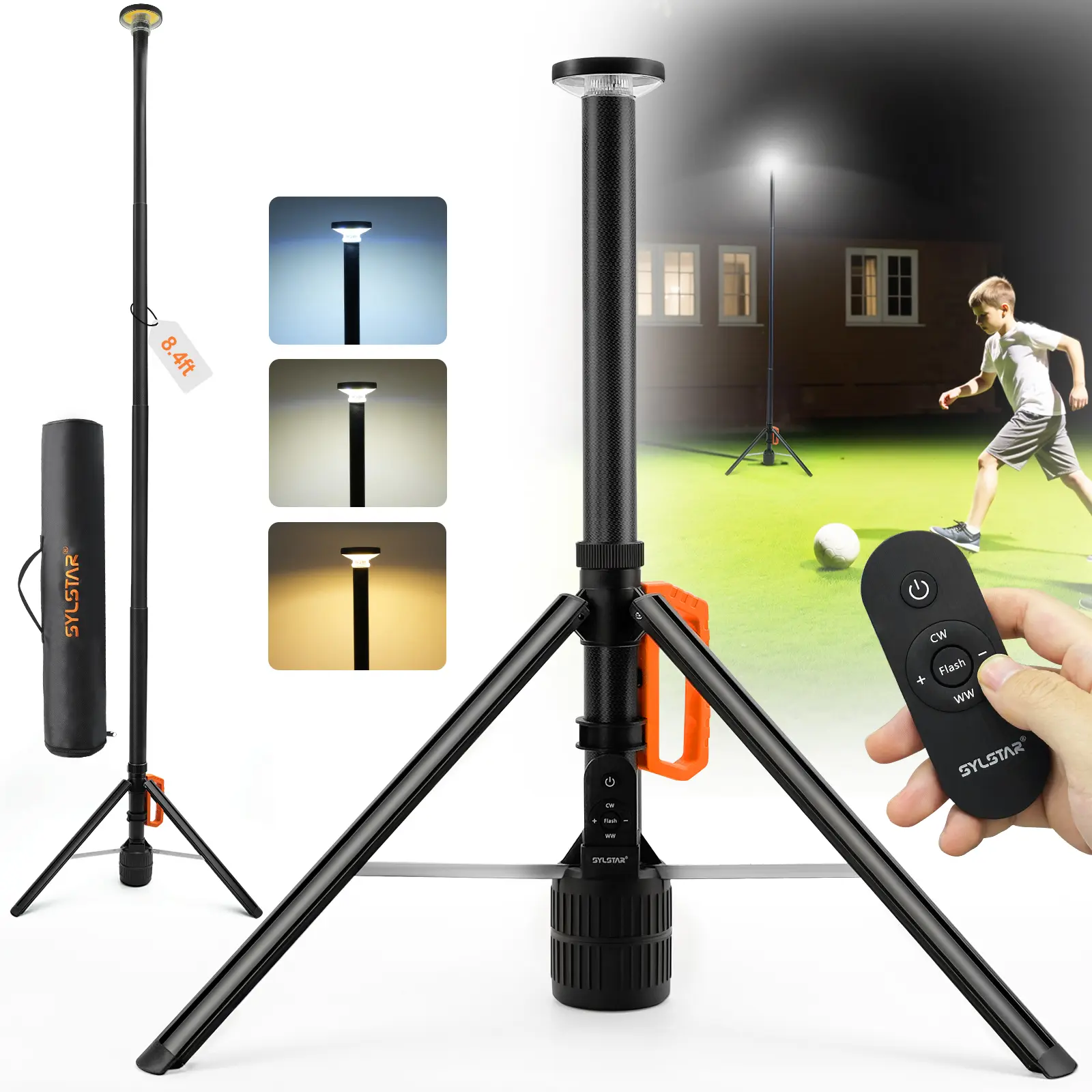 360° Rechargeable Work Light with Built-in 6000mAh Battery - Dad Gift for Father's Day, 3000LM Dimmable CCT Light, Remote On/Off, 8.4Ft Telescopic Stand, Portable ABS Power Tool for Jobsite Emergency Use