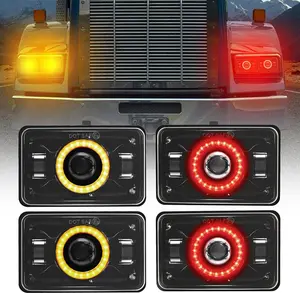 4x6 LED Headlights [DOT Approved] with Halo Red DRL Amber Turn Signal Light [High Low Sealed Beam] Compatible for Peterbilt 379 Kenworth T800 T600 Freightinger Ol-dsmobile Trucks